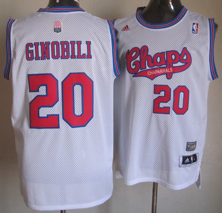  NBA Dallas Chaparrals 20 Ginobli Manu Chaps ABA Hardwood Classics Swingman White Jersey